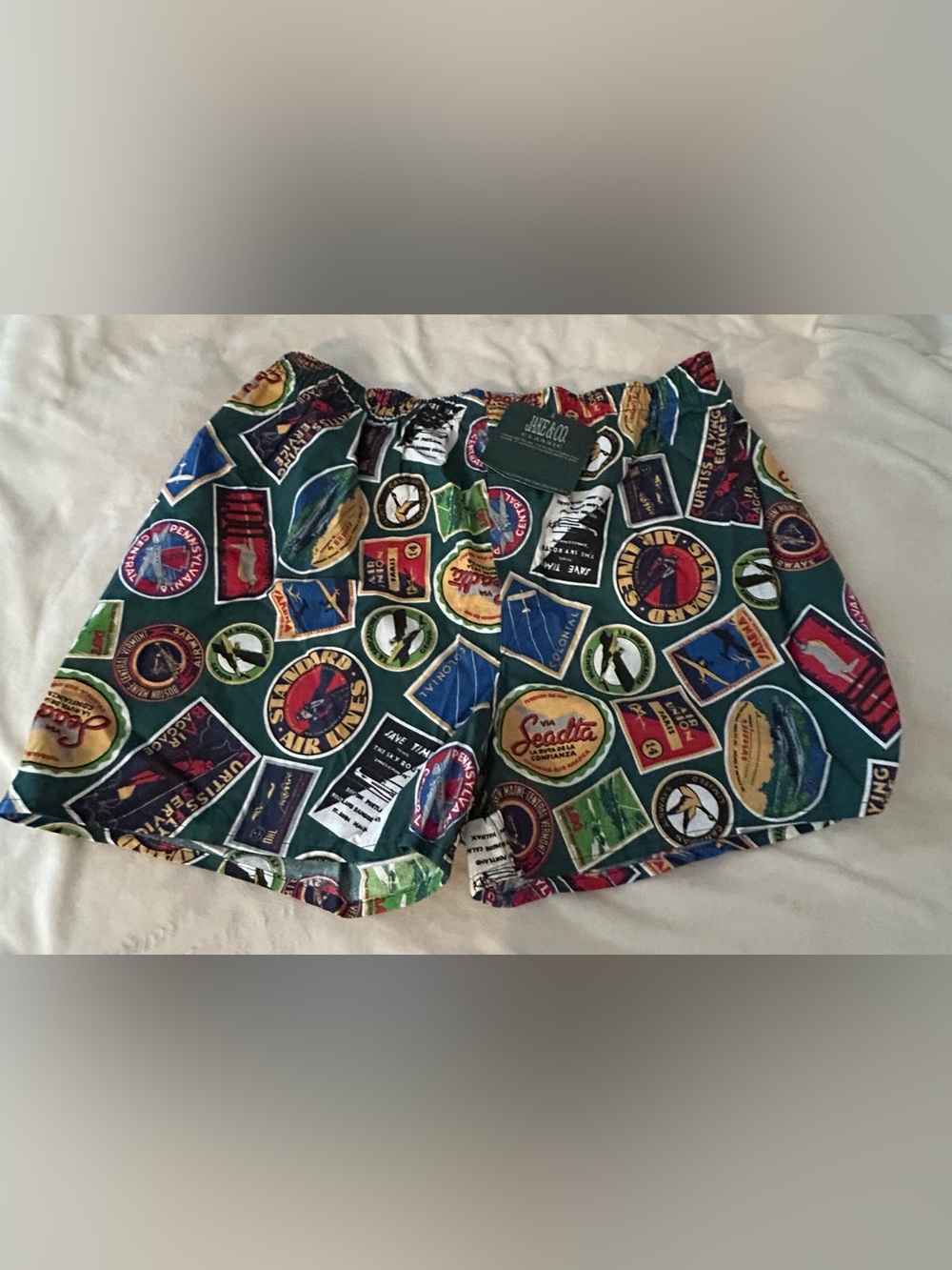 NWT Jake & Co Green Travel Patchwork Print Boxers, size XL